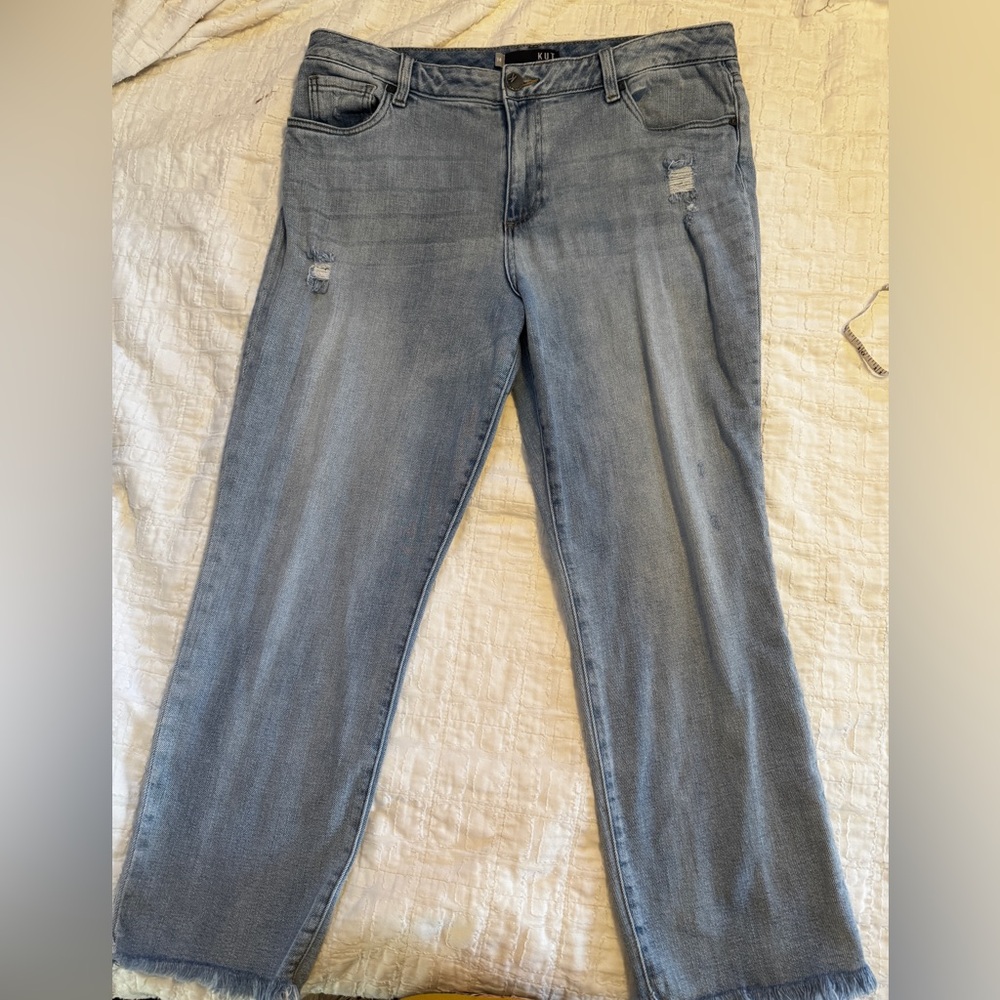 Kut from the Kloth Reese High Rise Ankle Straight Leg Raw Hem Distressed Jeans